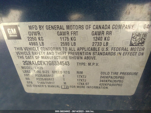 Chevrolet EQUINOX LT 2016 2GNALCEK7G6334543 Image 9