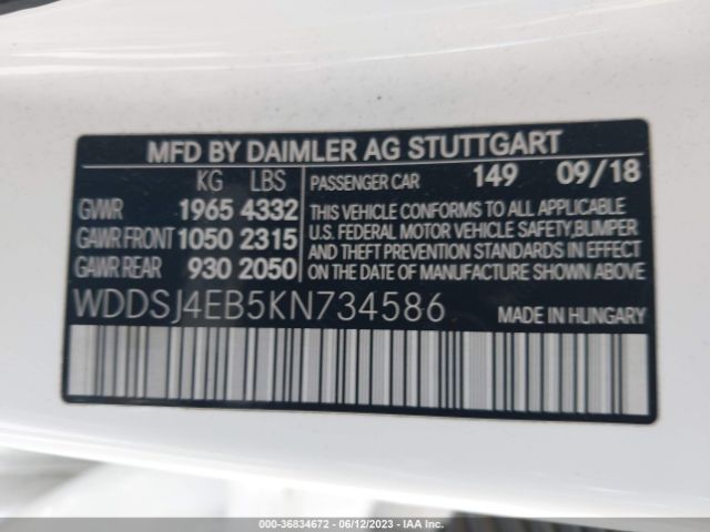 WDDSJ4EB5KN734586 Mercedes-Benz Cla Cla 250