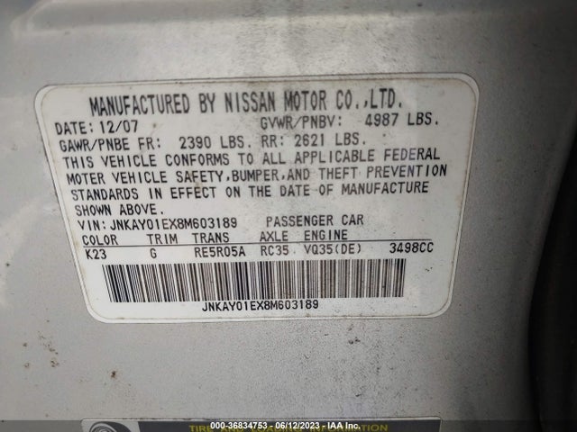 2008 INFINITI M35 VIN: JNKAY01EX8M603189