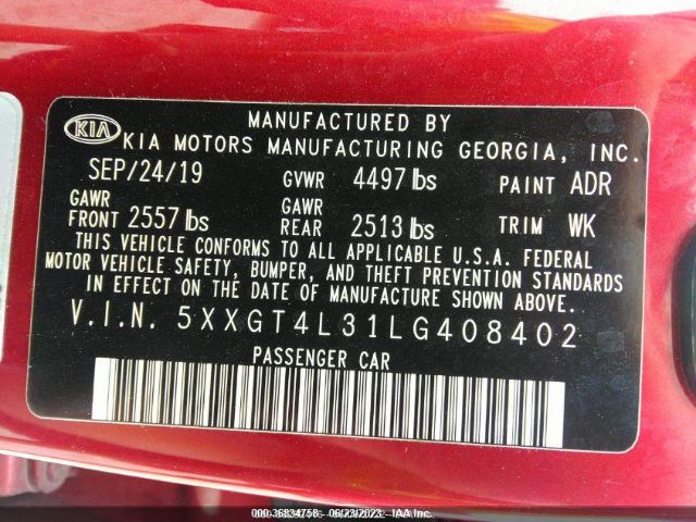 5XXGT4L31LG408402 KIA Optima S