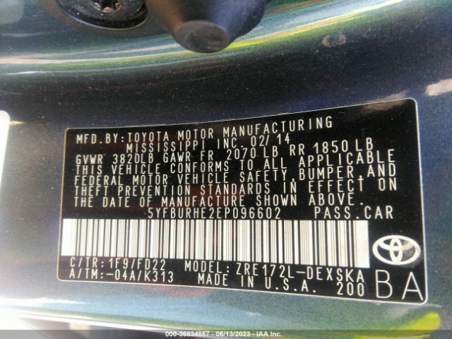 Toyota Corolla L/le/s/s Plus/le Plus 2014 5YFBURHE2EP096602 Image 9