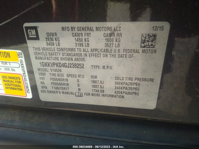 GMC ACADIA SLE 2016 1GKKVPKD4GJ238252 Image 9