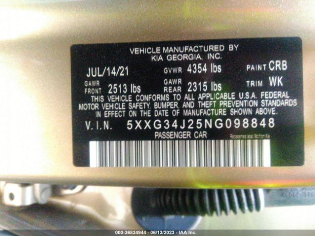 5XXG34J25NG098848 KIA K5 EX
