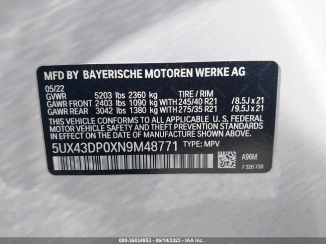 5UX43DP0XN9M48771 BMW X3 Sdrive30i
