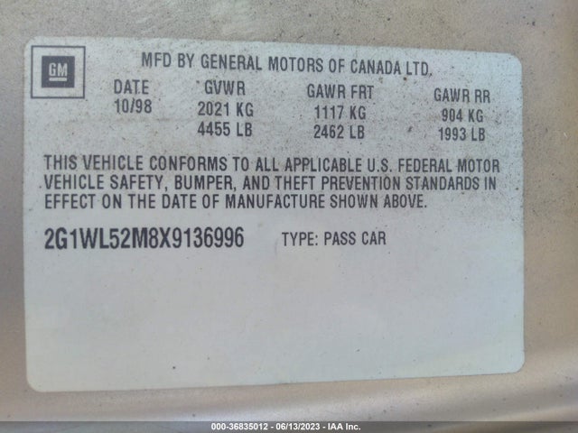 1999 CHEVROLET LUMINA VIN: 2G1WL52M8X9136996