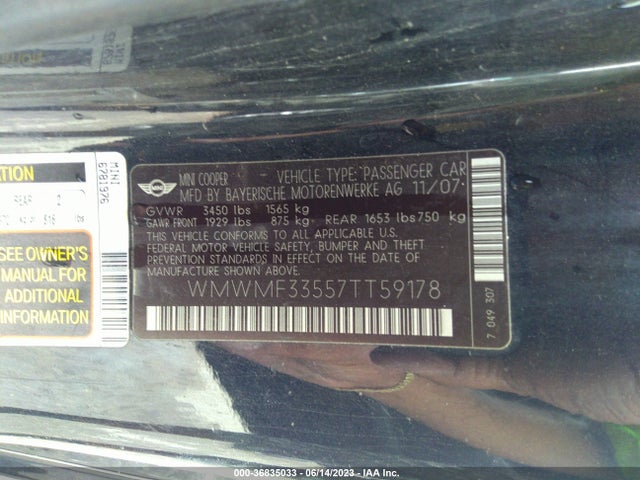 2007 MINI COOPER WMWMF33557TT59178 Photo 8