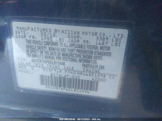 3N1CN7AP6EL811446 Nissan VERSA S