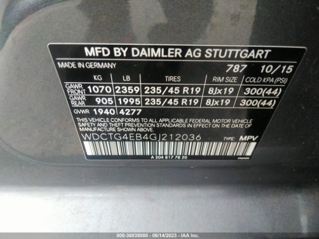 WDCTG4EB4GJ212036 Mercedes-Benz Gla Gla 250