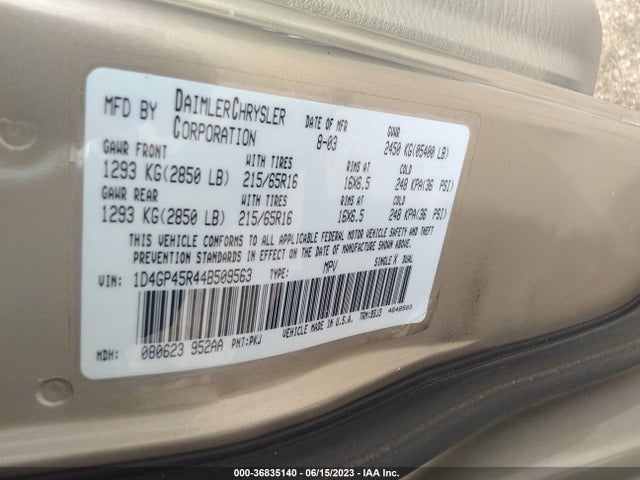 2004 DODGE CARAVAN SXT VIN: 1D4GP45R44B509563