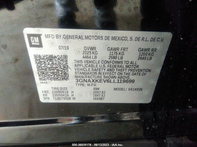 Chevrolet EQUINOX LT 2020 3GNAXKEV6LL119699 Image 9