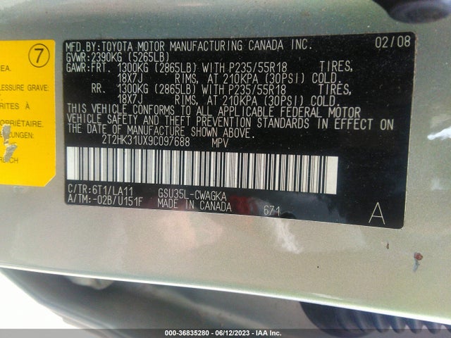 2009 LEXUS RX 350 VIN: 2T2HK31UX9C097688