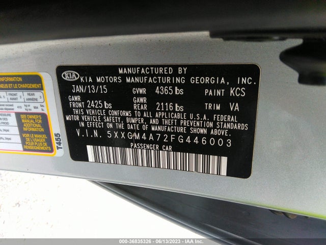 KIA Optima Lx 2015 5XXGM4A72FG446003 Image 9