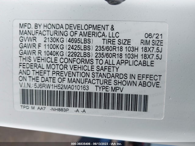 Honda CR-V EX 2021 5J6RW1H52MA010163 Image 9