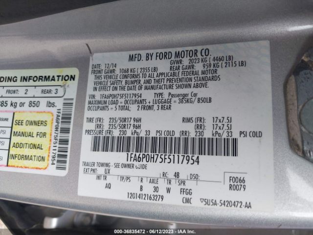 1FA6P0H75F5117954 Ford FUSION SE