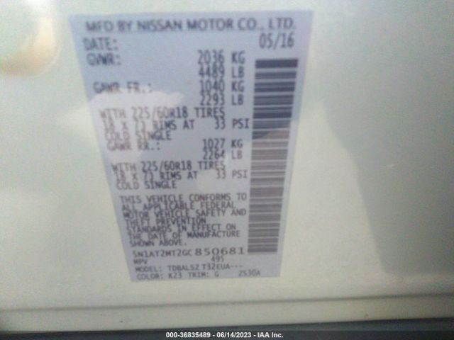 5N1AT2MT2GC850681 Nissan Rogue Sl