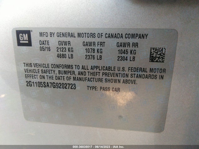 Chevrolet IMPALA LT 2016 2G1105SA7G9202723 Image 9