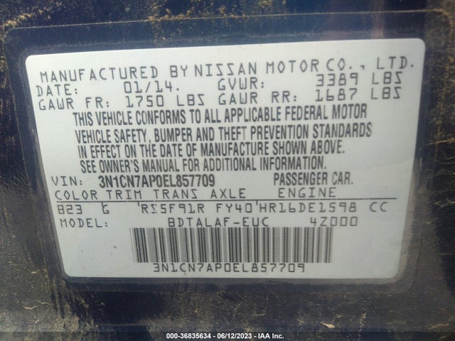 Nissan VERSA S 2014 3N1CN7AP0EL857709 Image 11