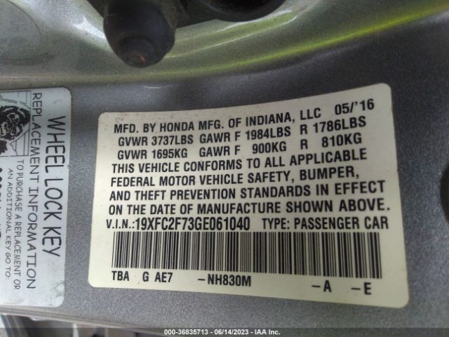 Honda Civic Sedan Ex 2016 19XFC2F73GE061040 Image 9