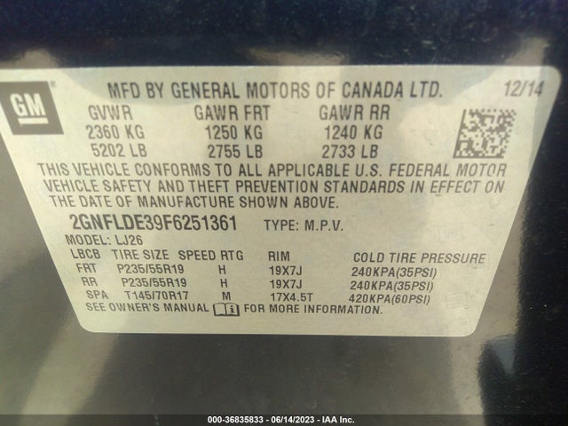 Chevrolet Equinox Ltz 2015 2GNFLDE39F6251361 Image 9