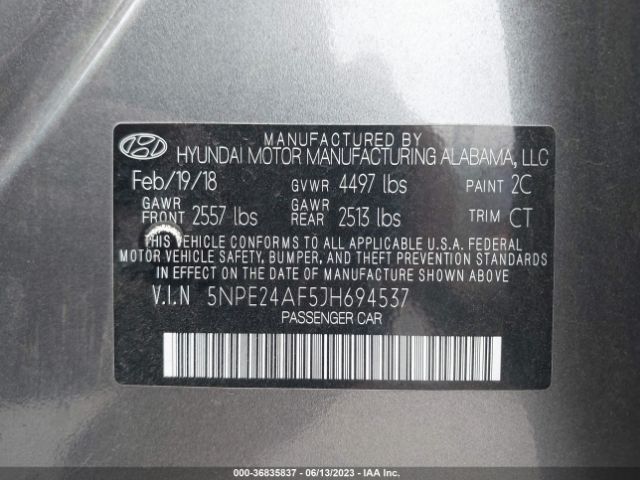 5NPE24AF5JH694537 Hyundai SONATA SE