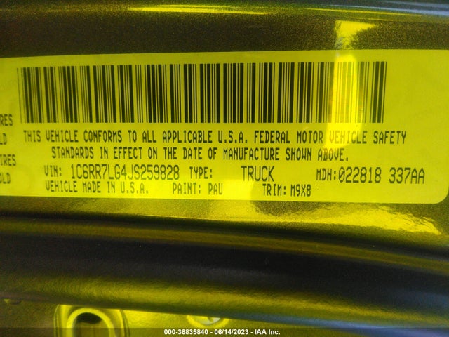 1C6RR7LG4JS259828 RAM 1500 Big Horn