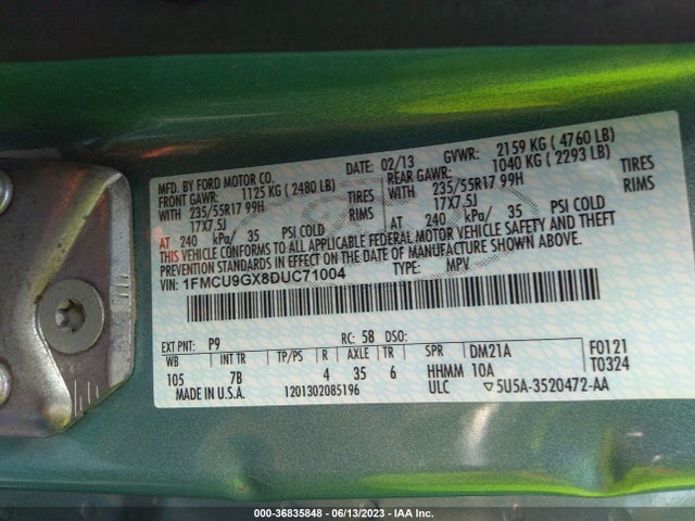 2013 FORD ESCAPE SE VIN: 1FMCU9GX8DUC71004