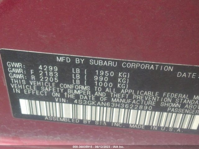 4S3GKAN63H3622890 Subaru Impreza Limited