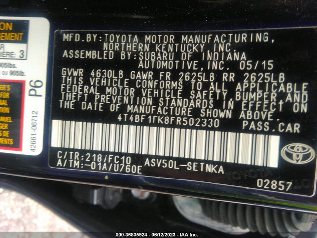 Toyota CAMRY LE 2015 4T4BF1FK8FR502330 Image 15