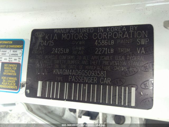 KNAGM4AD6G5093581 KIA OPTIMA HYBRID