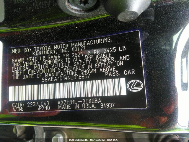 58AEA1C14NU018857 Lexus Es Es 300h Luxury