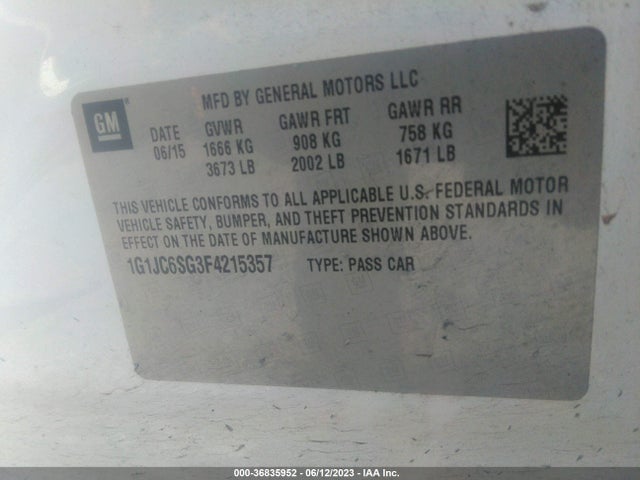 Chevrolet SONIC LT 2015 1G1JC6SG3F4215357 Image 9