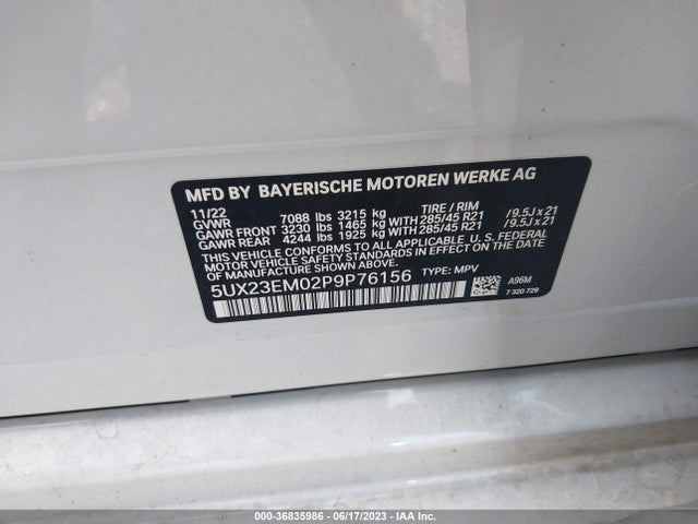 2023 BMW X7, VIN: 5UX23EM02P9P76156