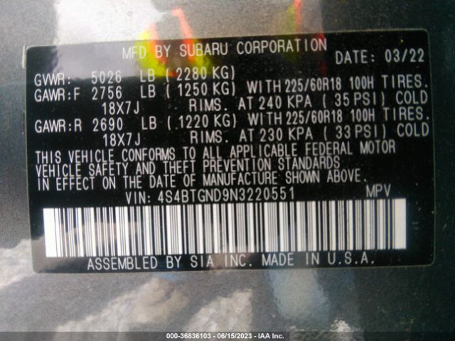 4S4BTGND9N3220551 Subaru Outback Limited Xt