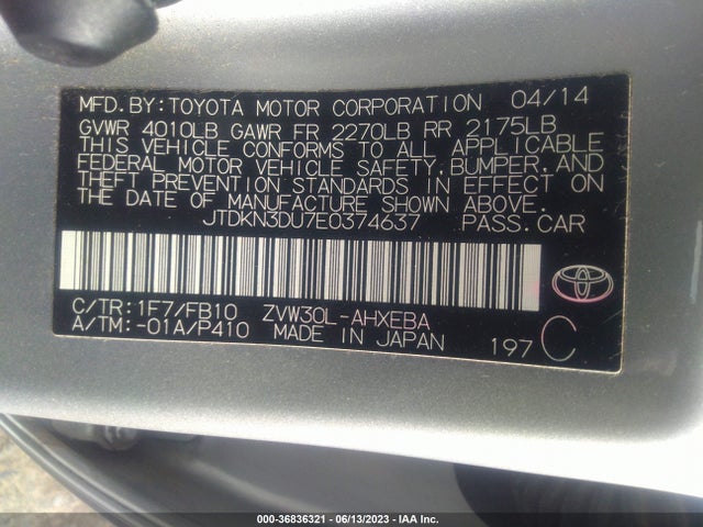 Toyota Prius Three 2014 JTDKN3DU7E0374637 Image 9