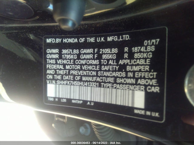 Honda Civic Hatchback Ex 2017 SHHFK7H50HU413321 Image 9