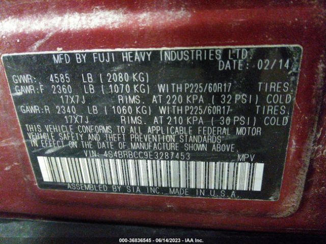 4S4BRBCC9E3287453 Subaru Outback 2.5i Premium