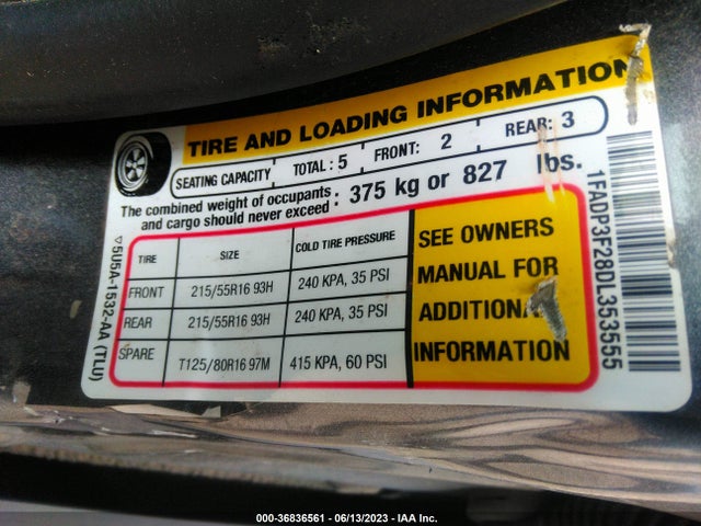 2013 FORD FOCUS SE VIN: 1FADP3F28DL353555