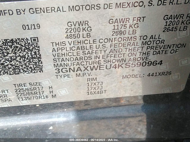 Chevrolet EQUINOX LT 2019 3GNAXWEU4KS590964 Image 9
