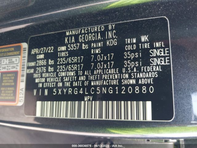 5XYRG4LC5NG120880 KIA SORENTO LX