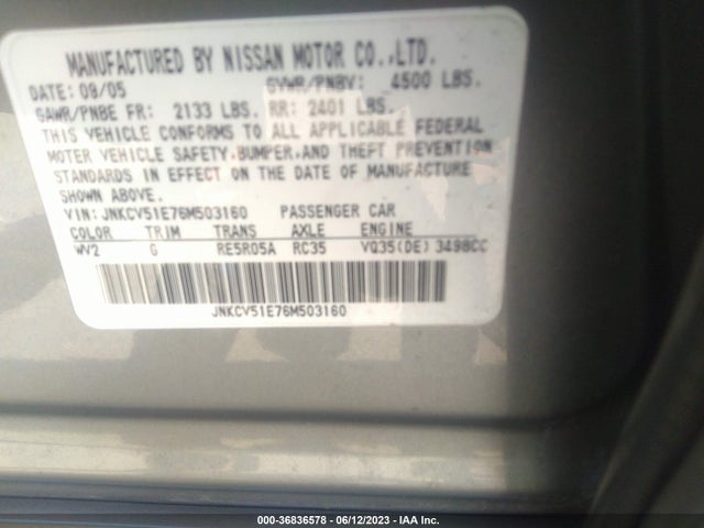 2006 INFINITI G35 SEDAN JNKCV51E76M503160 Photo 8