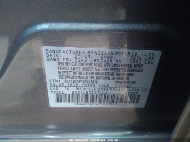 3N1AB7AP1KY417819 Nissan SENTRA S