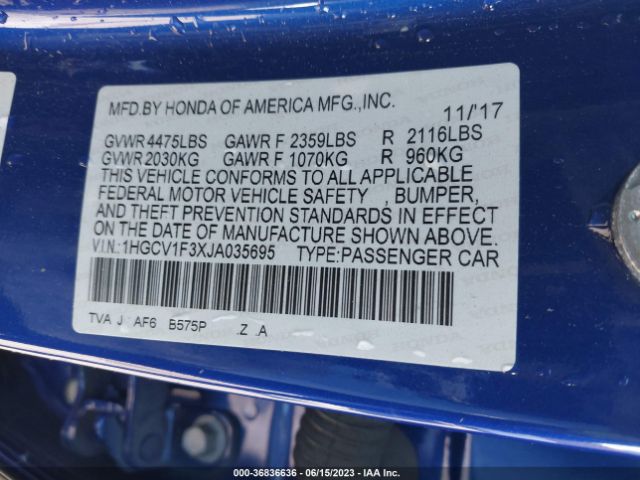 Honda Accord Sedan Sport 1.5t 2018 1HGCV1F3XJA035695 Image 9