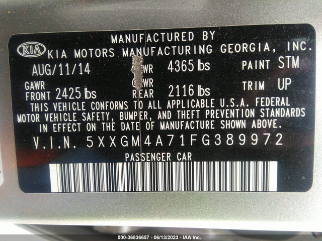 KIA Optima Lx 2015 5XXGM4A71FG389972 Image 15