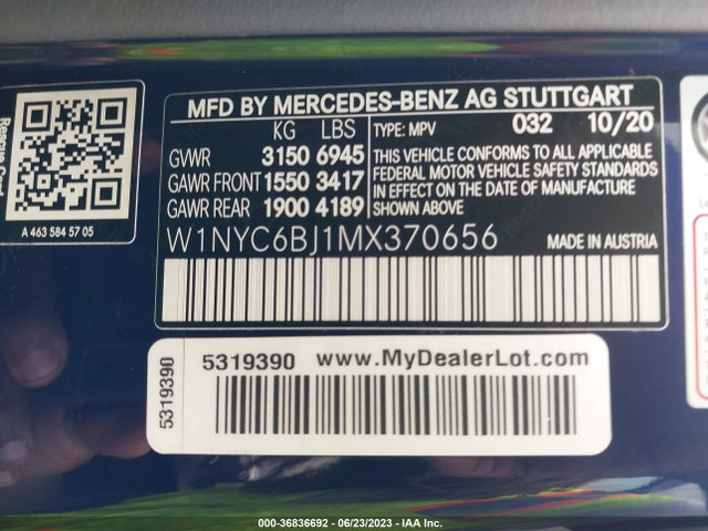 2021 Mercedes-Benz G-Class, VIN: W1NYC6BJ1MX370656