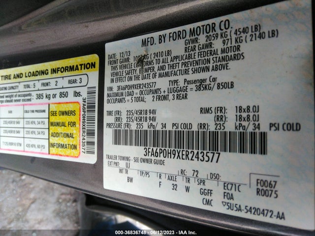 Ford FUSION SE 2014 3FA6P0H9XER243577 Image 15