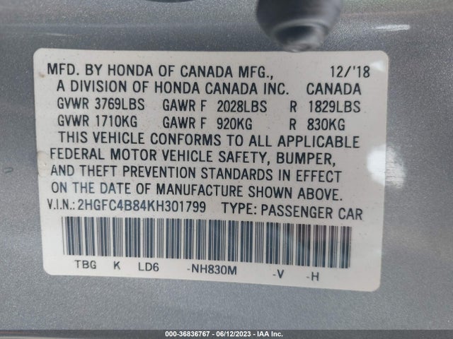 Honda Civic Coupe Sport 2019 2HGFC4B84KH301799 Image 15