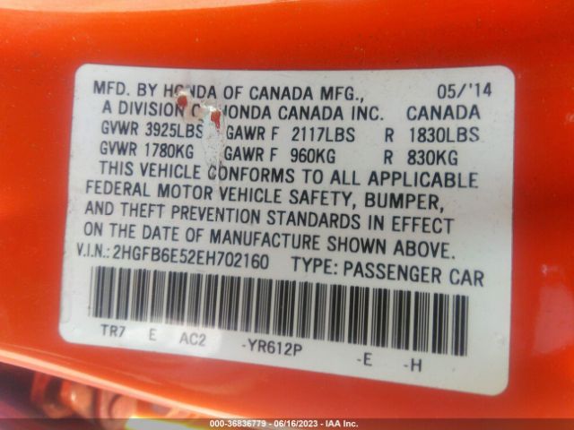 2HGFB6E52EH702160 Honda Civic Sedan Si