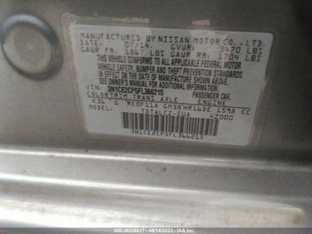 3N1CE2CP5FL366215 Nissan Versa Note S Plus