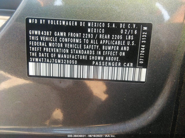 3VW4T7AJ7GM329050 Volkswagen Jetta Sedan 2.0t Gli Sel