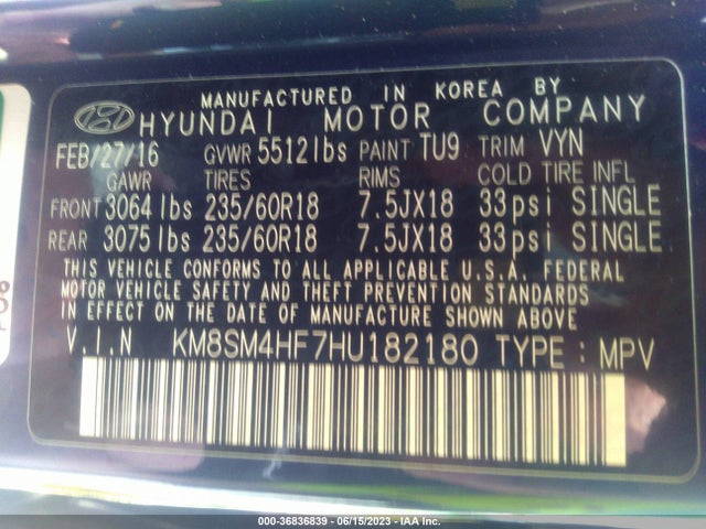 Hyundai Santa Fe Se 2017 KM8SM4HF7HU182180 Image 15